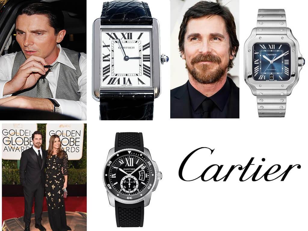 Часы Кристиана Бейла Cartier (Cartier Tank, Calibre de Cartier, Santos de Cartier )