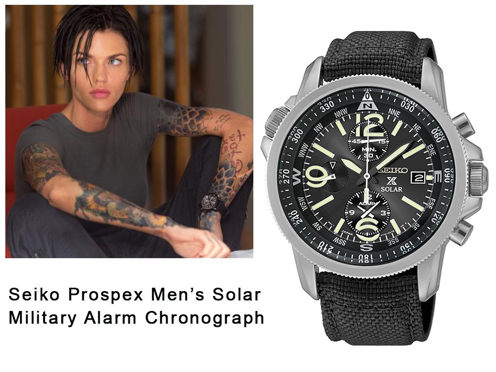 «Мег: Монстр глубины» (2018): часы Джэкс (Руби Роуз) Seiko Prospex Men’s Solar Military Alarm Chronograph